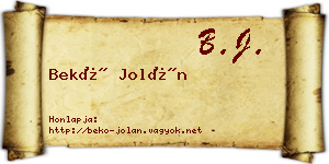 Bekő Jolán névjegykártya